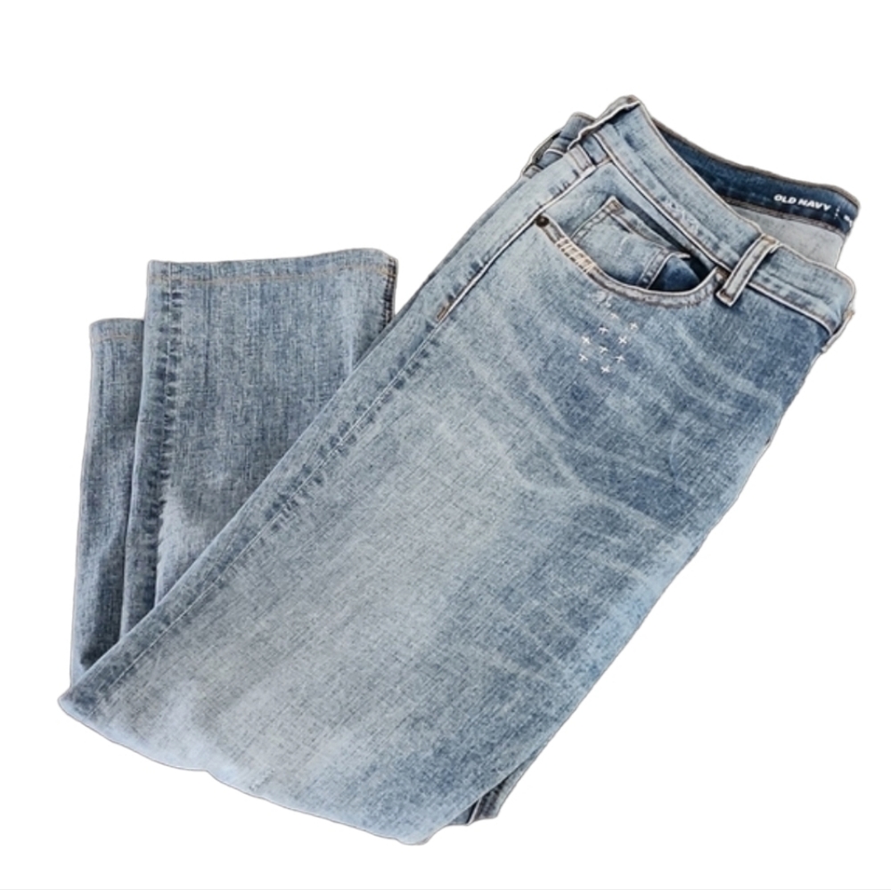 OLD NAVY Boyfriend Straight Ankle Cropped Jeans 36x25 Size 12 Ripped Distressed - Picture 8 of 16